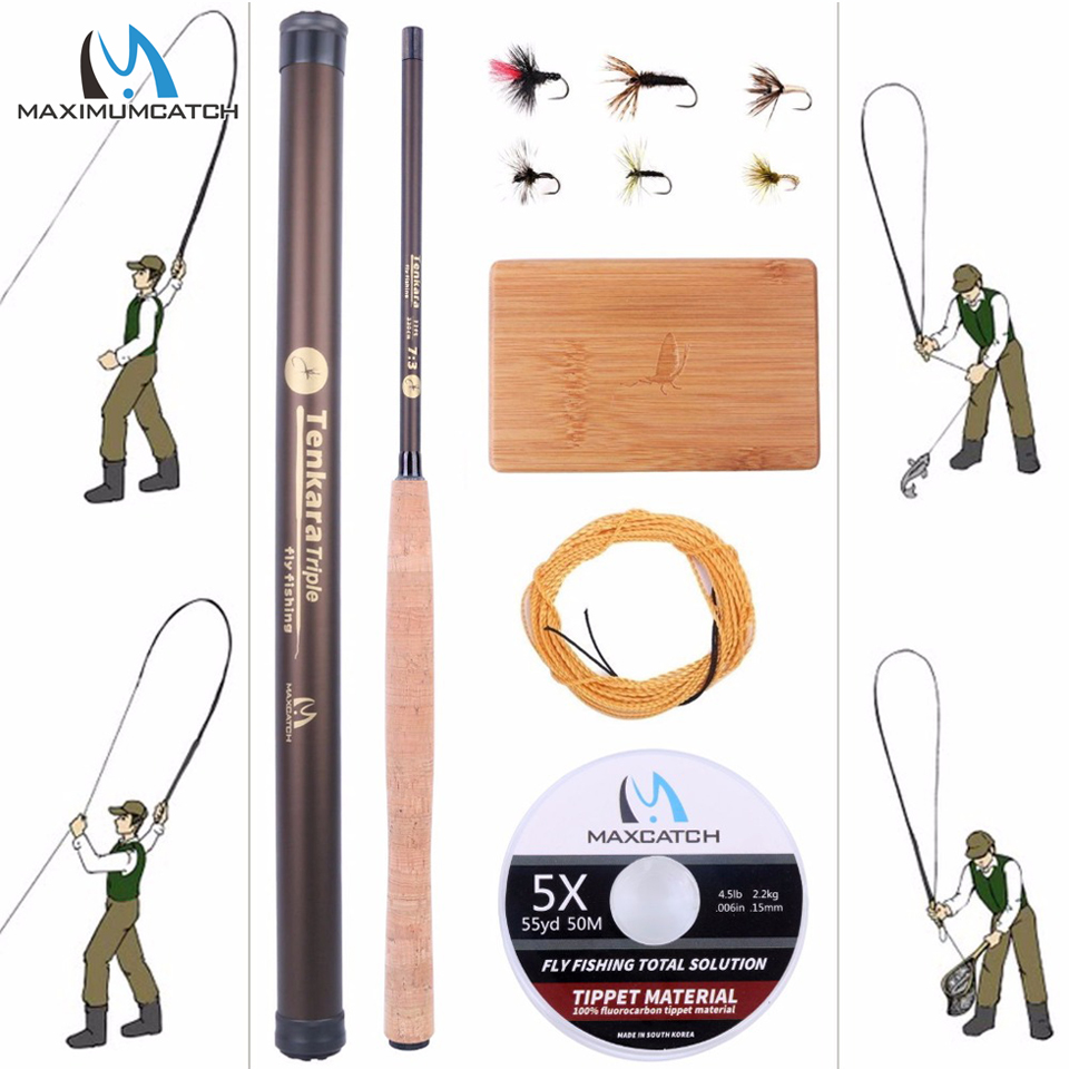 Fishing Rod Carbon Fiber - Maximumcatch-カーボンファイバーフライ釣り竿,im10/36t,9〜13フィート,木製ボックス,フライ