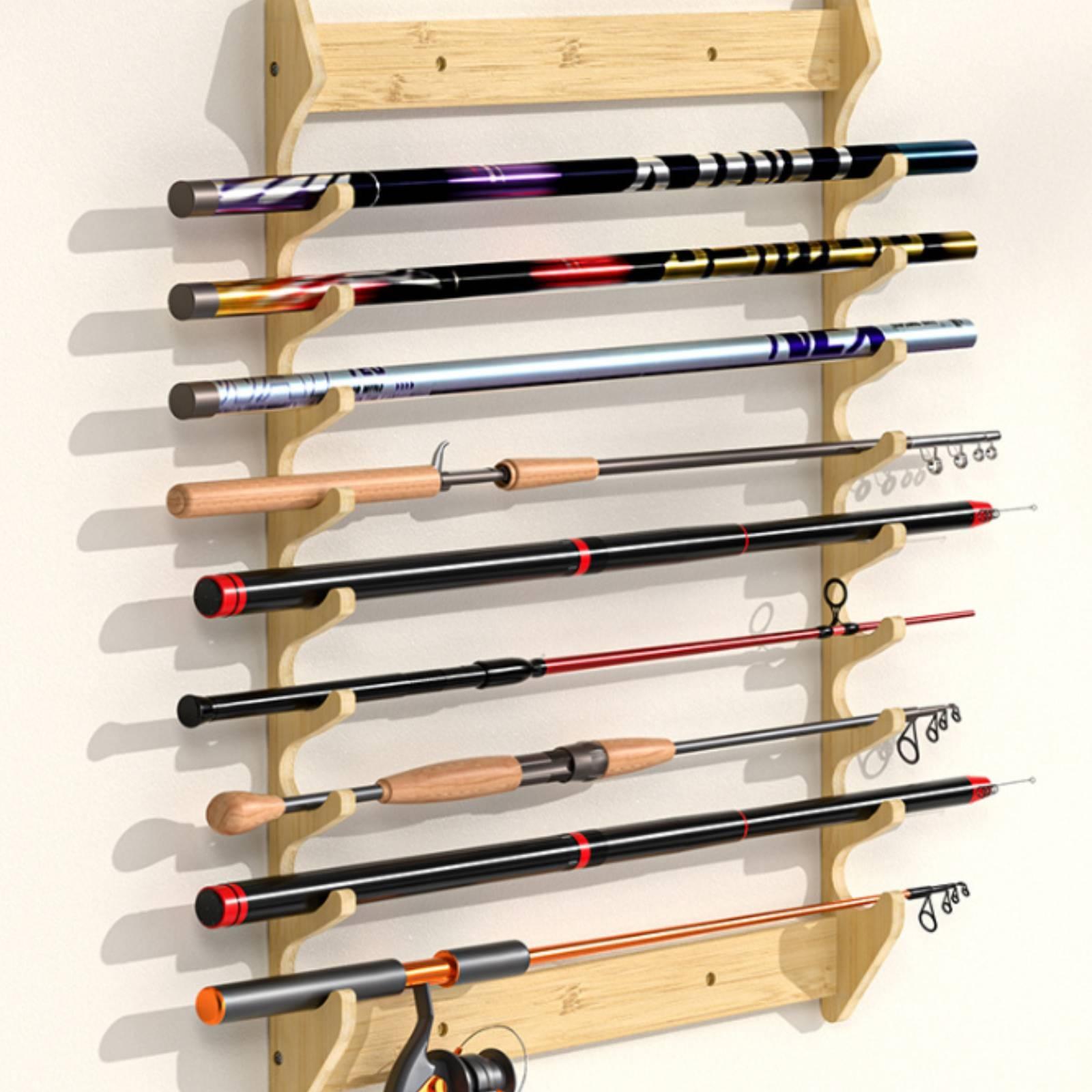Fishing Rod Rack - 竹製釣り竿ホルダー壁掛け収納スタンド、釣り竿用オーガナイザーラック、ガレージ用