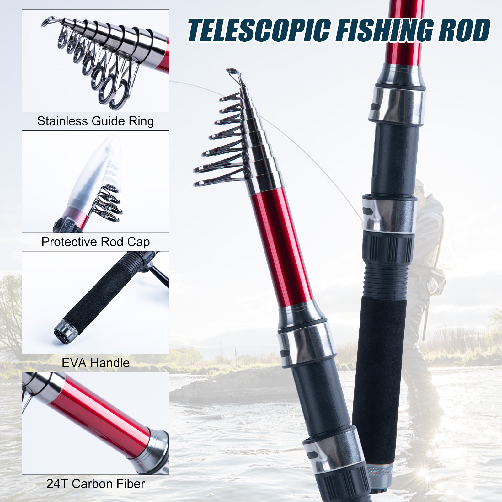 Goture 伸縮式釣り竿とリールコンボ、スピニングリール、 - Fishing Rod Carbon Fiber のレビューと価格