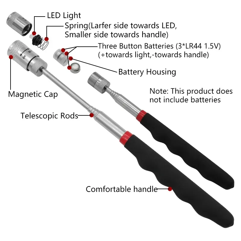 LEDライト付き伸縮式磁気ペン拡張可能なピックアップロッドミ - Fishing Rod Travel のレビューと価格