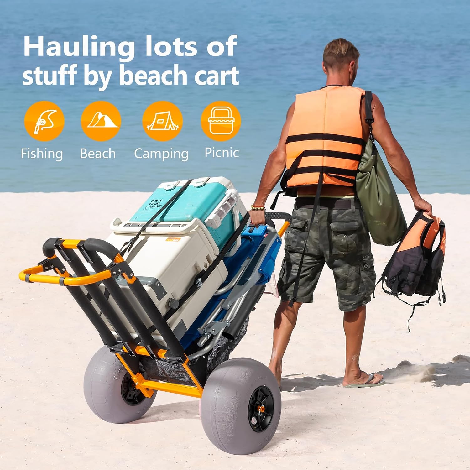 ボンロービーチフィッシングカート、12インチ大型バルーンホイ - Fishing Rod Holder のレビューと価格